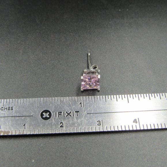 Sterling Small Cubic Zirconia Pink Square Earrings - Picture 6 of 7